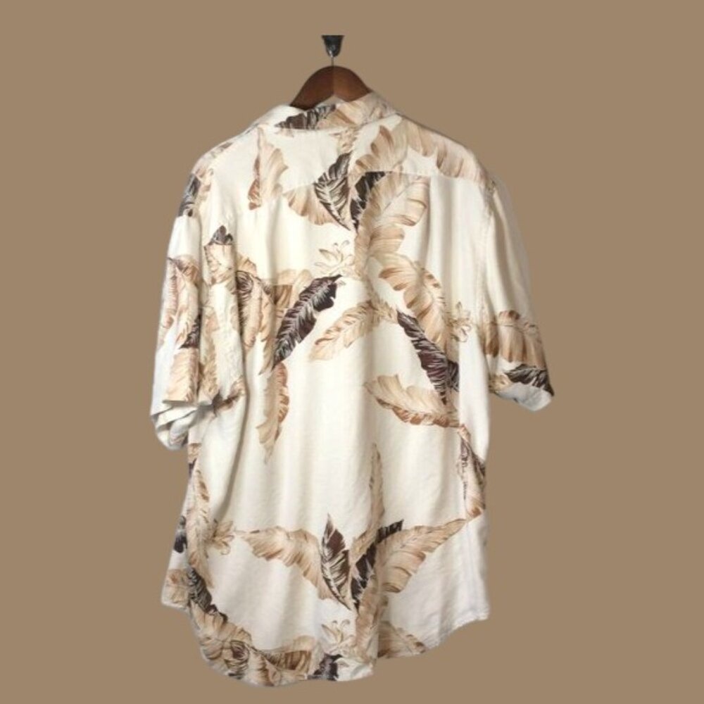 Nautica Button Down Shirt with Leaf Print Size XL 100% Silk - Picture 2 of 8